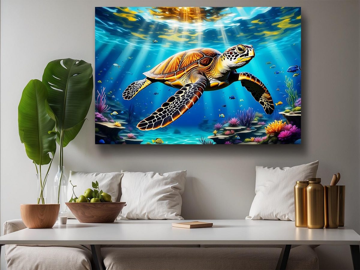 Meeresschildkröte - Bild auf Leinwand, Digital Art, KI Art