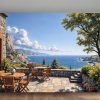 Mediterrane Terrasse mit Meerblick - Bild auf Leinwand