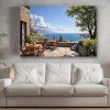 Mediterrane Terrasse mit Meerblick - Bild auf Leinwand