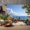 Mediterrane Terrasse mit Meerblick - Bild auf Leinwand