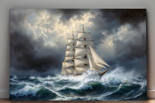 57-324.jpg Windjammer in stürmischer See , Bild auf Leinwand