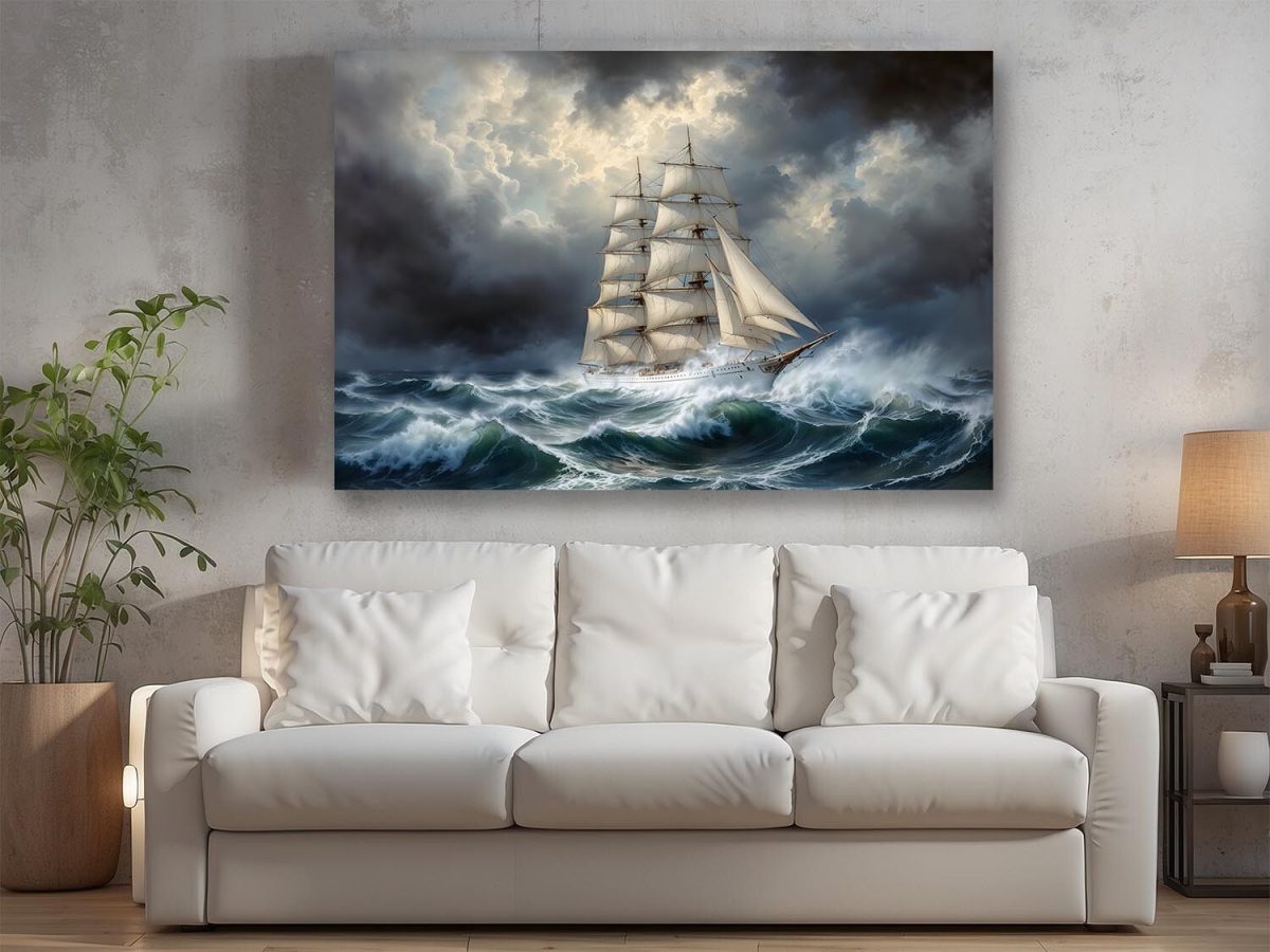 57-325.jpg Windjammer in stürmischer See , Bild auf Leinwand