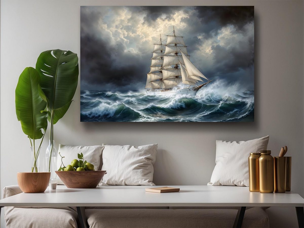 57-327.jpg Windjammer in stürmischer See , Bild auf Leinwand