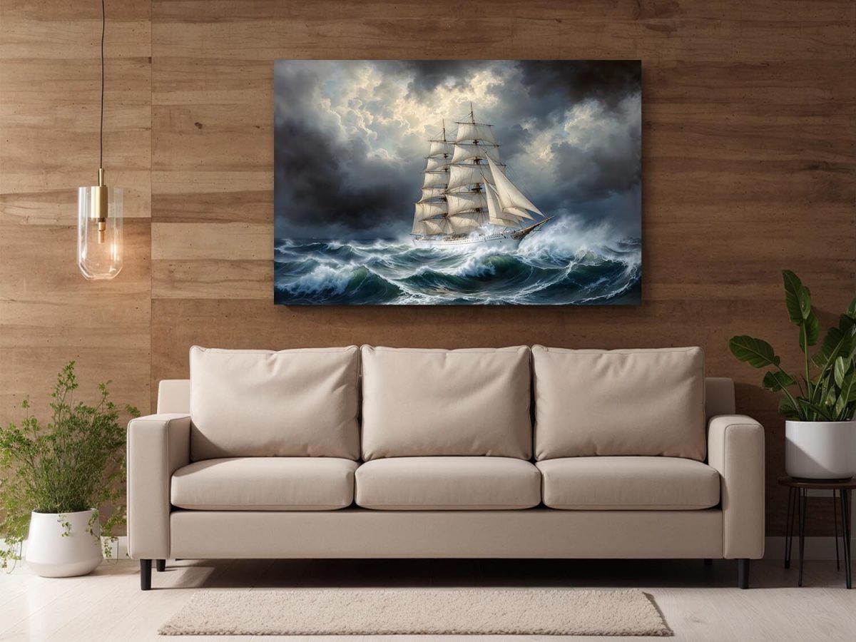 57-328.jpg Windjammer in stürmischer See , Bild auf Leinwand