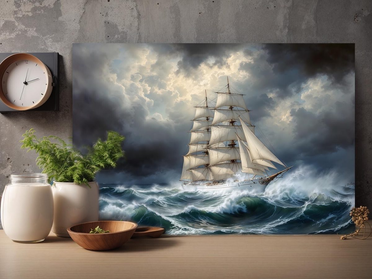 57-331.jpg Windjammer in stürmischer See , Bild auf Leinwand