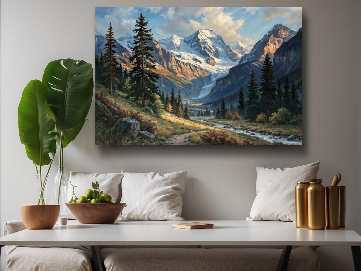 Alpenlandschaft mit Gletscher- Wandbild auf Leinwand