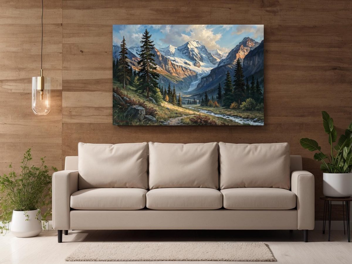Alpenlandschaft mit Gletscher- Wandbild auf Leinwand