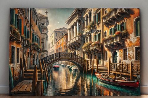 Venedig Kanalansicht mit Gondel– wie Ölgemälde, Digital Art, KI Art