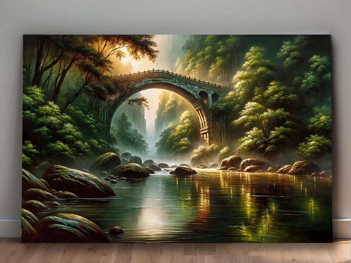 Malerische Brücke Verborgen im Wald, Digital Art, KI Art