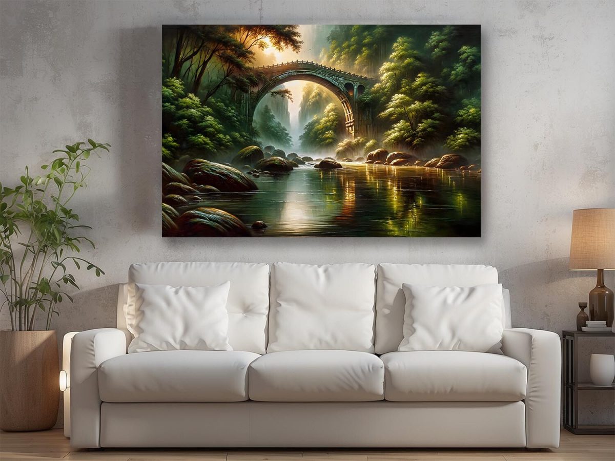 Malerische Brücke Verborgen im Wald, Digital Art, KI Art