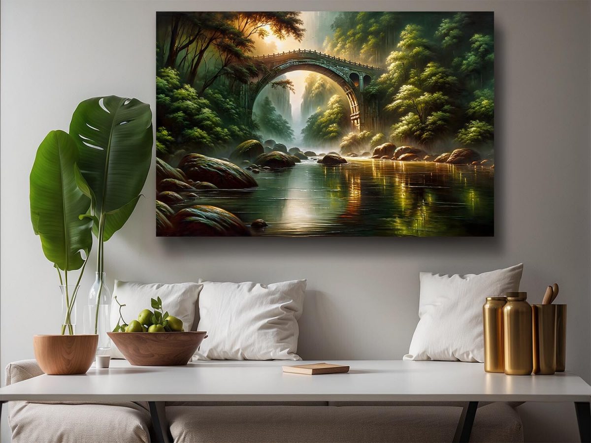 Malerische Brücke Verborgen im Wald, Digital Art, KI Art