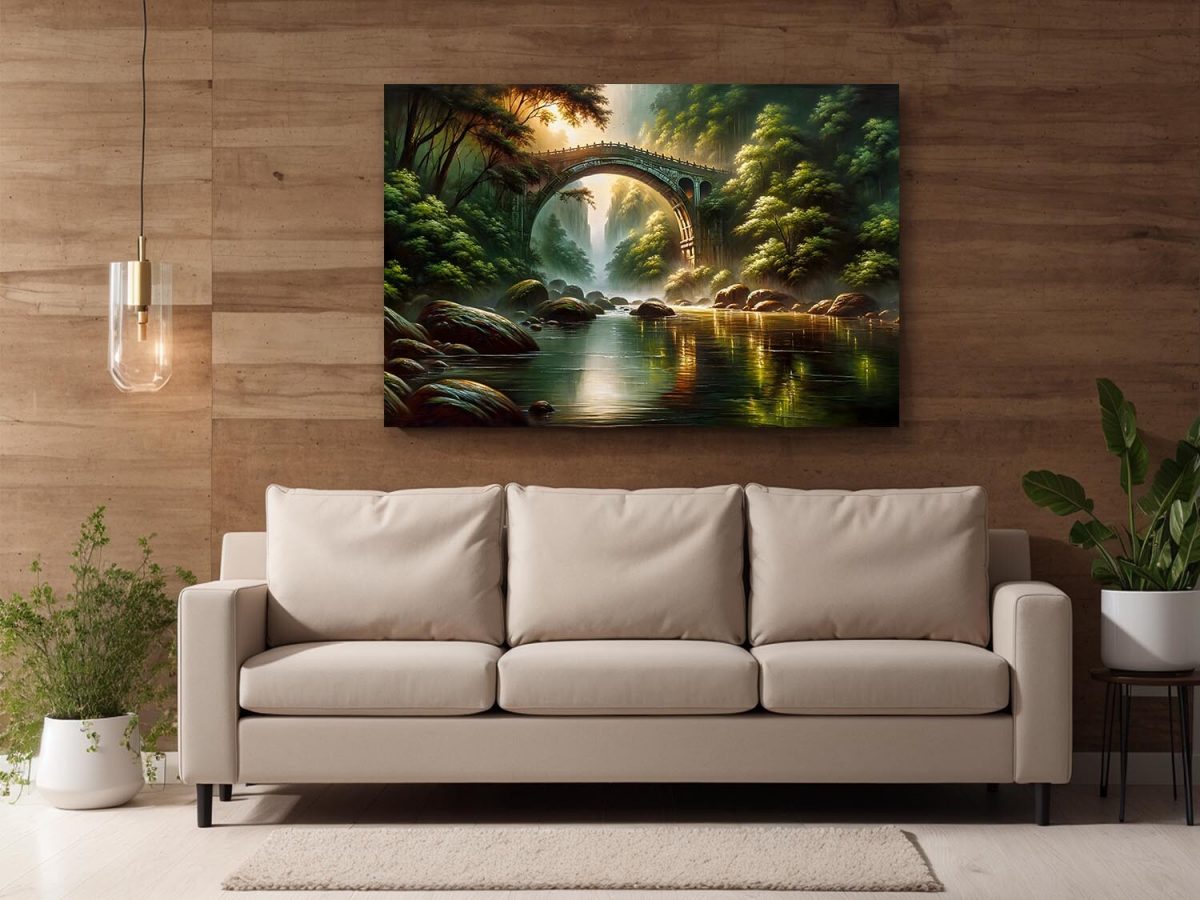 Malerische Brücke Verborgen im Wald, Digital Art, KI Art