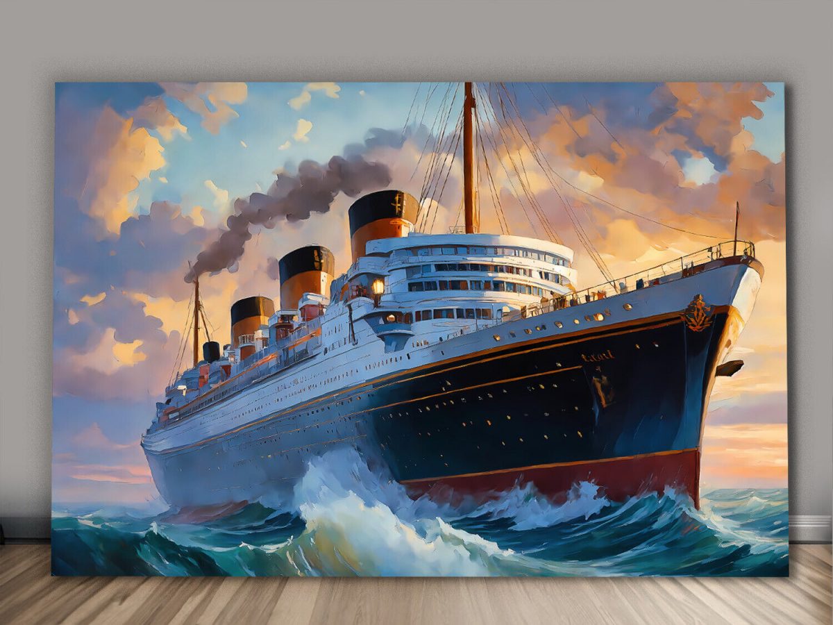 57-350.jpg Ozeandampfer mit drei Schornsteinen – wie Ölgemälde, Digital Art, KI Art