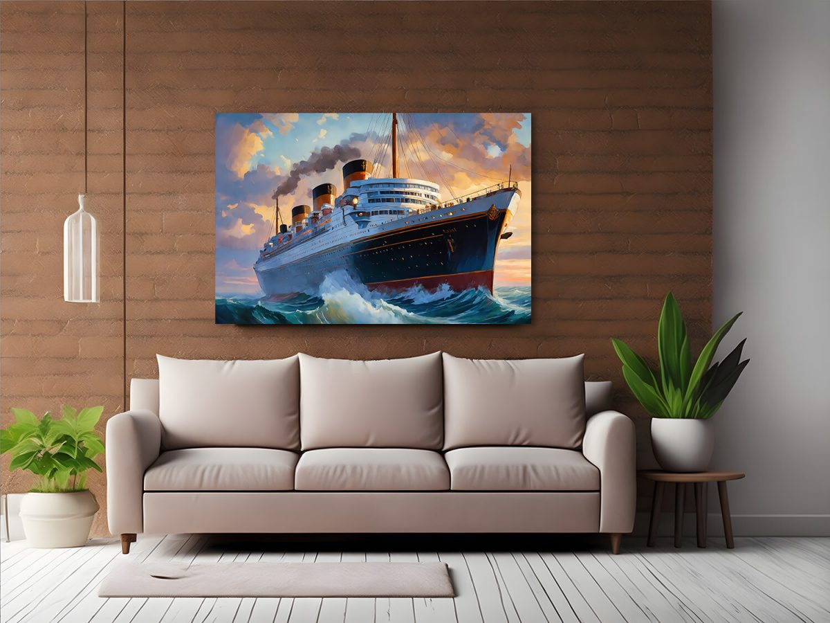 57-351.jpg Ozeandampfer mit drei Schornsteinen – wie Ölgemälde, Digital Art, KI Art