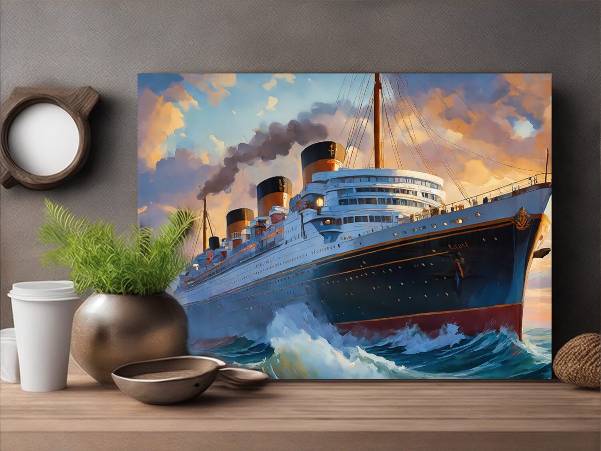 57-352.jpg Ozeandampfer mit drei Schornsteinen – wie Ölgemälde, Digital Art, KI Art