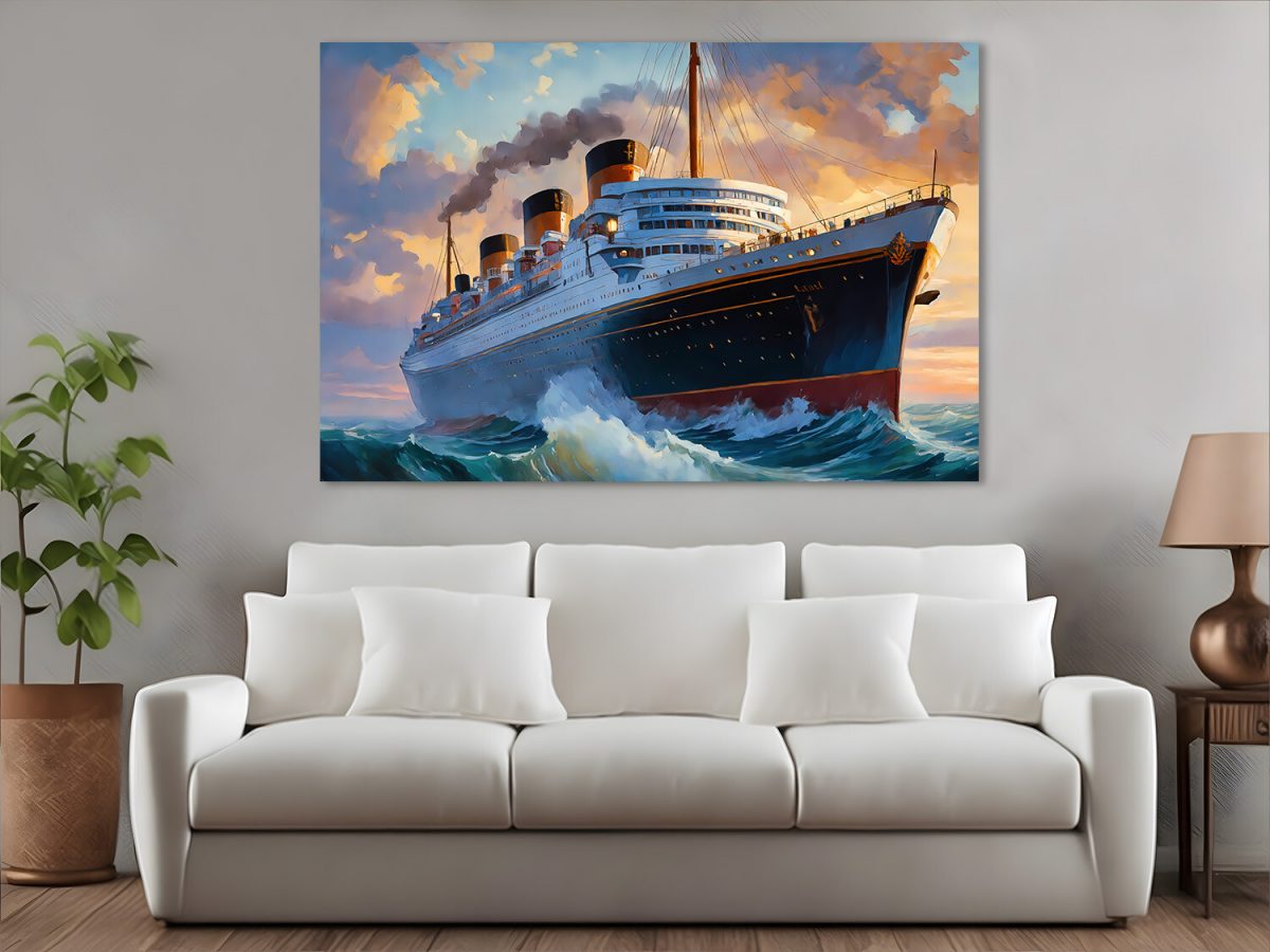 57-353.jpg Ozeandampfer mit drei Schornsteinen – wie Ölgemälde, Digital Art, KI Art