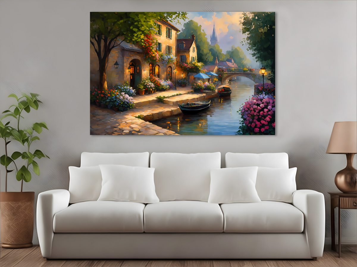 57-367.jpg Europäisches Dorf am Abend – wie Ölgemälde, Digital Art, KI Art