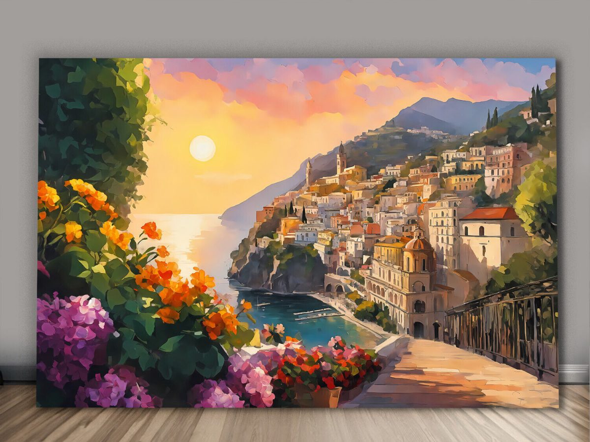 Blick auf die Amalfiküste– wie Ölgemälde, Digital Art, KI Art