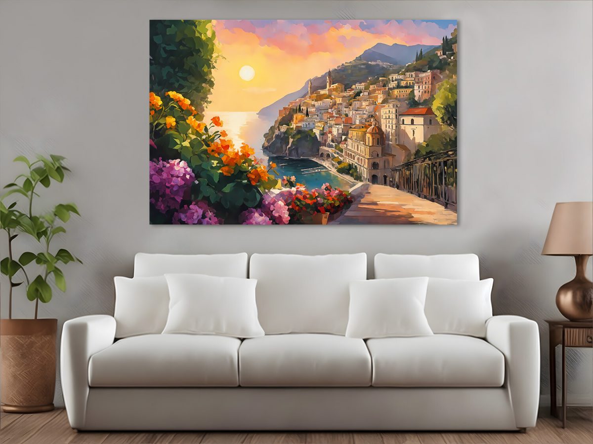 Blick auf die Amalfiküste– wie Ölgemälde, Digital Art, KI Art