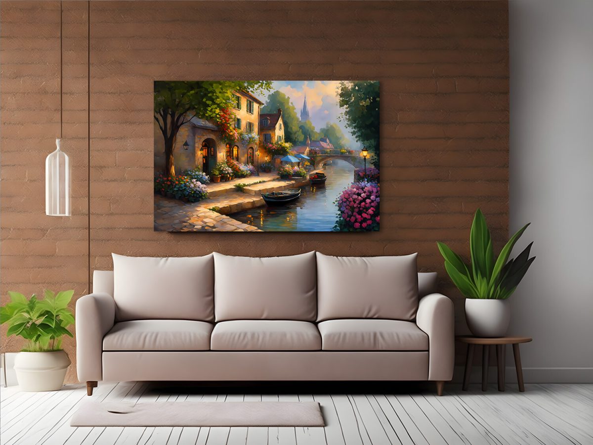 57-372.jpg Europäisches Dorf am Abend – wie Ölgemälde, Digital Art, KI Art