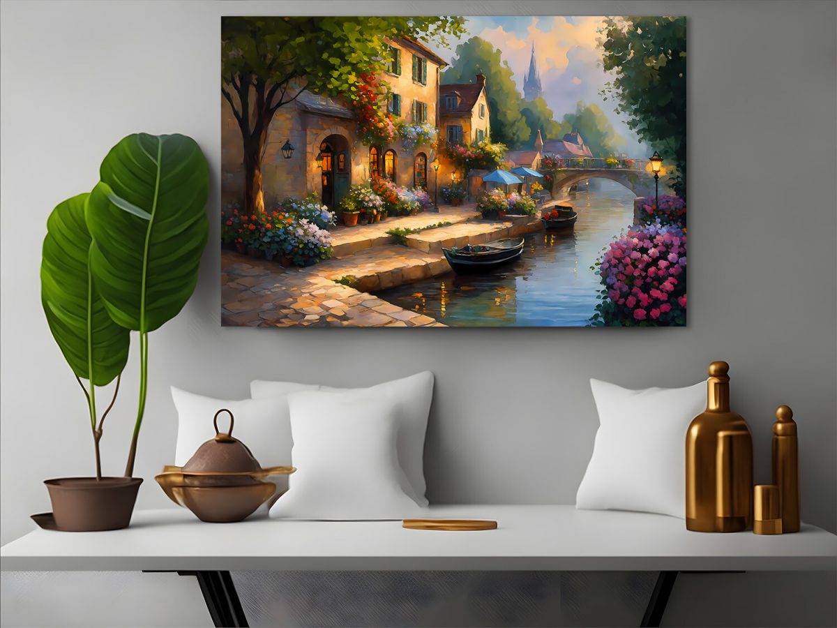 57-374.jpg Europäisches Dorf am Abend – wie Ölgemälde, Digital Art, KI Art