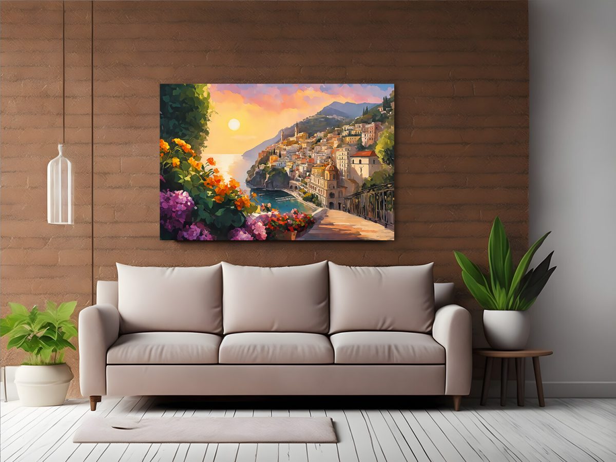 Blick auf die Amalfiküste– wie Ölgemälde, Digital Art, KI Art