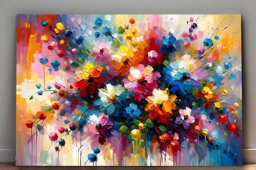 Blumenstrauß mit dynamischen Farbexplosionen –wie Ölgemälde, Digital Art, KI Art
