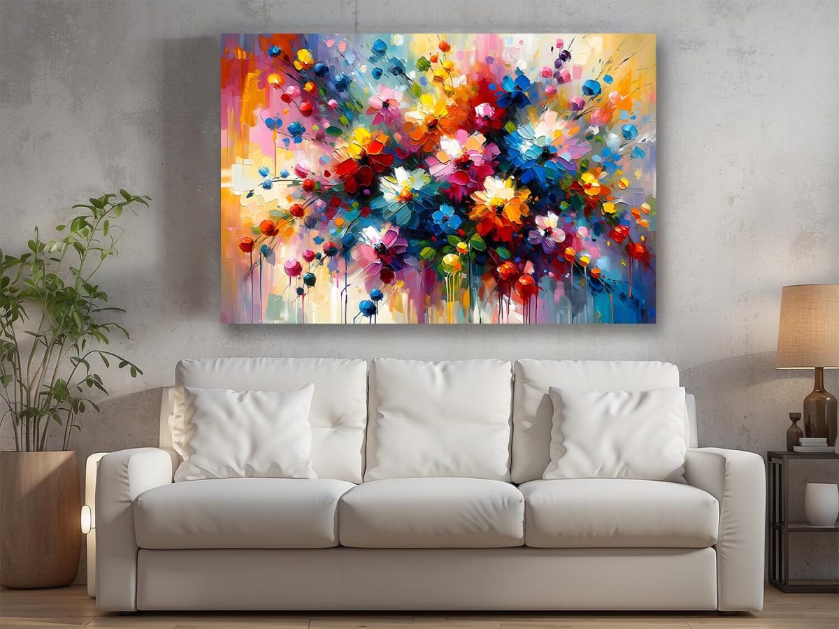 57-381.jpg Blumenstrauß mit dynamischen Farbexplosionen –wie Ölgemälde, Digital Art, KI Art