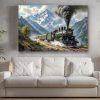 Dampflok fährt durch malerische Berglandschaft , Bild auf Leinwand