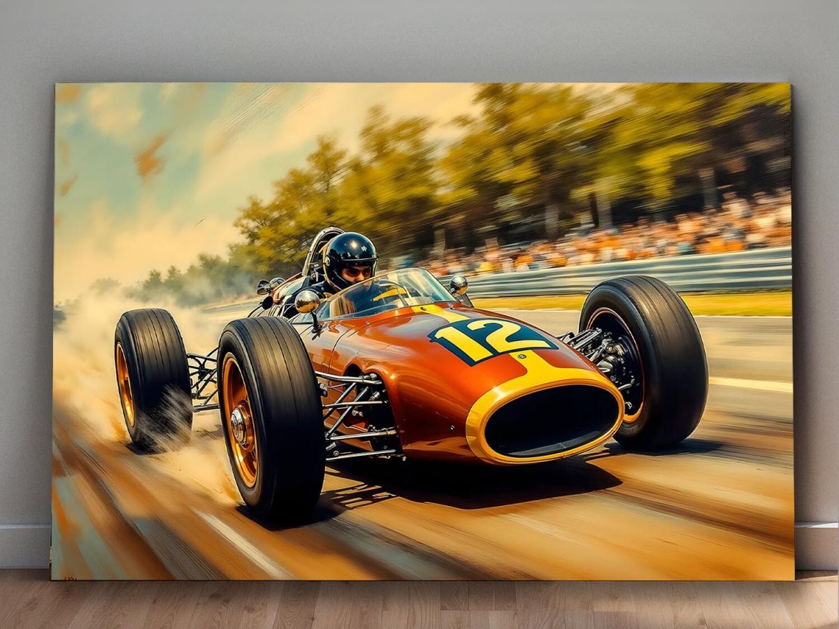 57-387.jpg Historischer Rennwagen in dynamischer Fahrt – Bild auf Leinwand