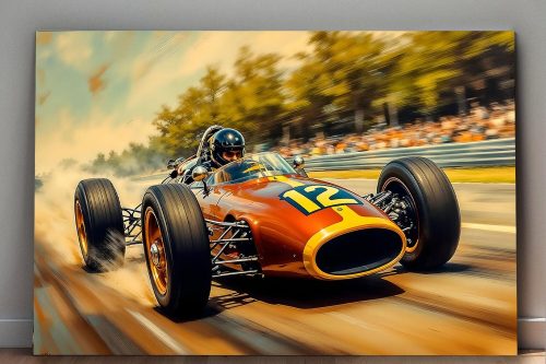 Historischer Rennwagen in dynamischer Fahrt – Bild auf Leinwand