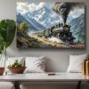 Dampflok fährt durch malerische Berglandschaft , Bild auf Leinwand