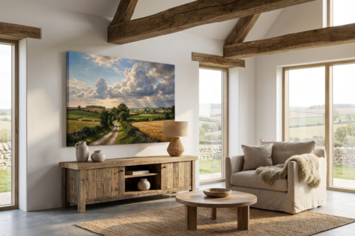 57-4.png XXL Leinwandbild Landschaft Feldweg Sonnenstrahlen - Bild auf Leinwand