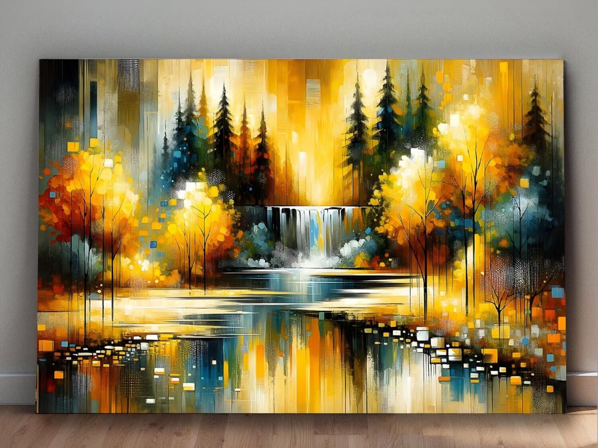 57-405.jpg Abstrake Herbstszene mit Wasserfall im Park, Digital Art, KI Art