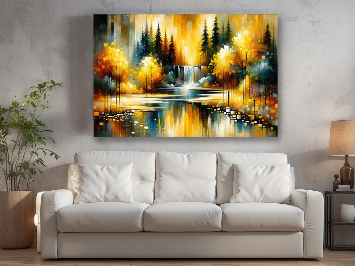 57-406.jpg Abstrake Herbstszene mit Wasserfall im Park, Digital Art, KI Art