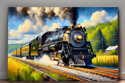 57-408.jpg Dampflok fährt durch malerische Landschaft , Digital Art, KI Art