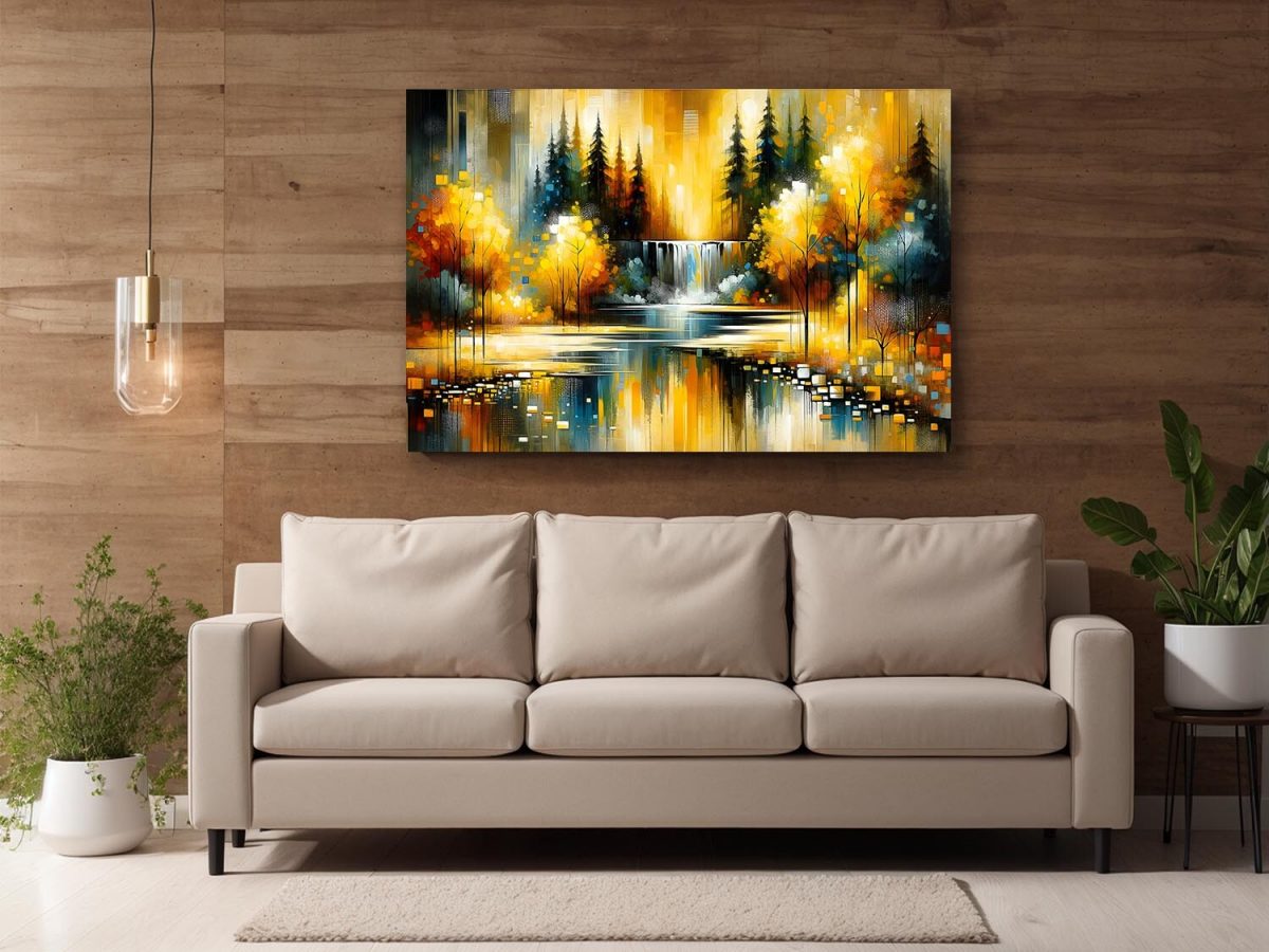 57-409.jpg Abstrake Herbstszene mit Wasserfall im Park, Digital Art, KI Art