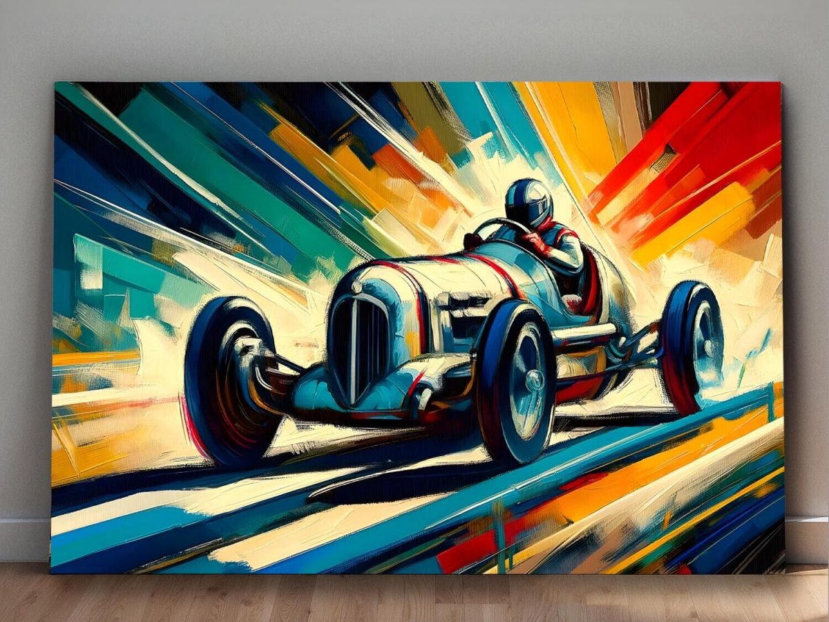 Rennwagen in dynamischer Fahrt – Abstrakt, Digital Art, KI Art