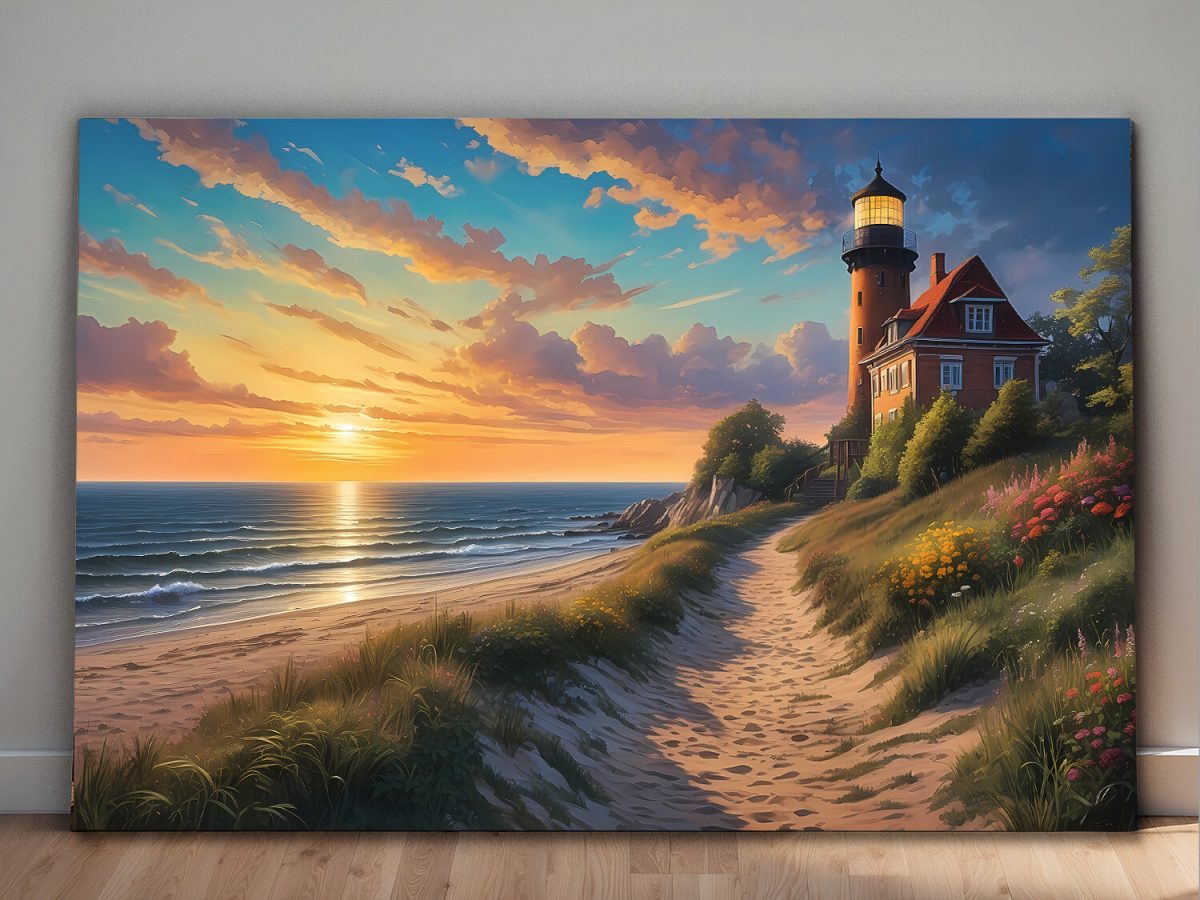 Leuchtturm am Meer – wie Ölgemälde, Digital Art, KI Art