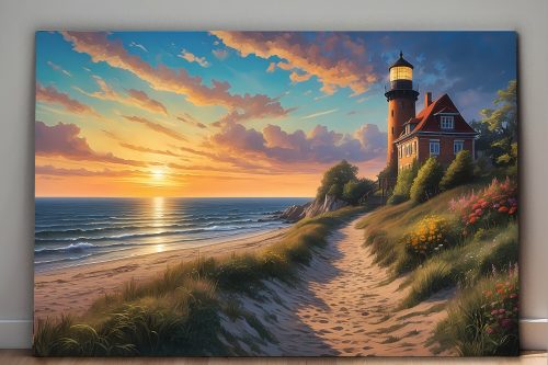 Leuchtturm am Meer – wie Ölgemälde, Digital Art, KI Art