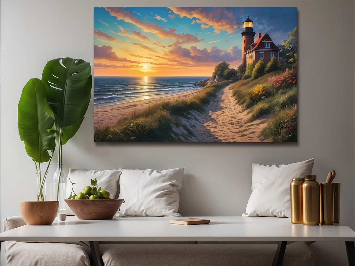 Leuchtturm am Meer – wie Ölgemälde, Digital Art, KI Art