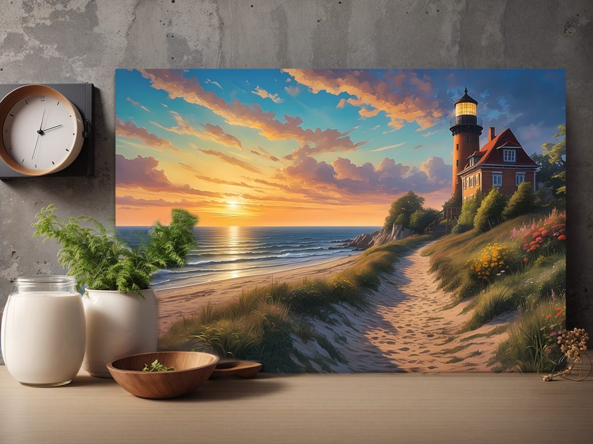 Leuchtturm am Meer – wie Ölgemälde, Digital Art, KI Art