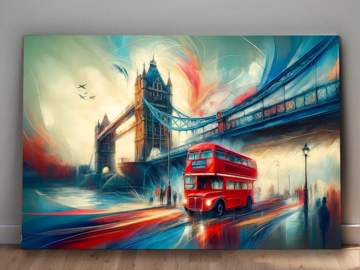 57-436.jpg Lebendiges London, Tower Bridge, London Bus, Digital Art, KI Art