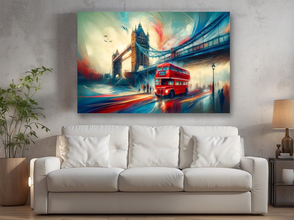 57-438.jpg Lebendiges London, Tower Bridge, London Bus, Digital Art, KI Art