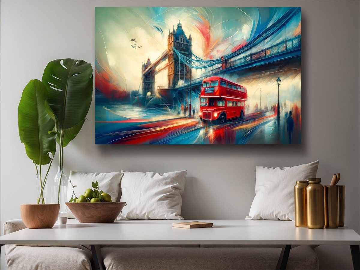 57-441.jpg Lebendiges London, Tower Bridge, London Bus, Digital Art, KI Art
