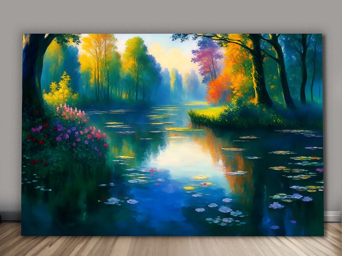 Flusslandschaft im Hebst –wie Ölgemälde, Digital Art, KI Art