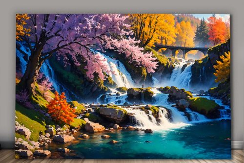 57-450.jpg Herbstliche Harmonie –Wasserfall wie Ölgemälde, Digital Art, KI Art