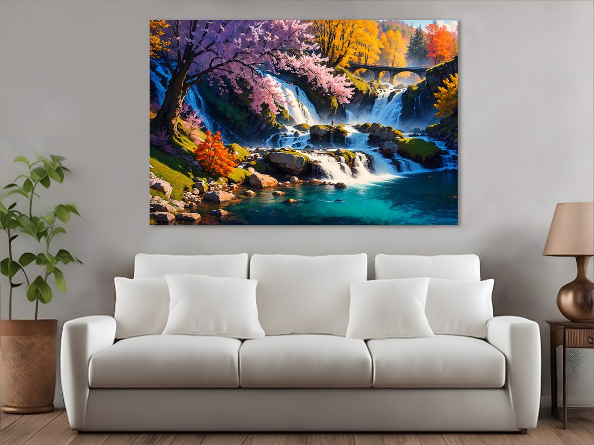 57-451.jpg Herbstliche Harmonie –Wasserfall wie Ölgemälde, Digital Art, KI Art