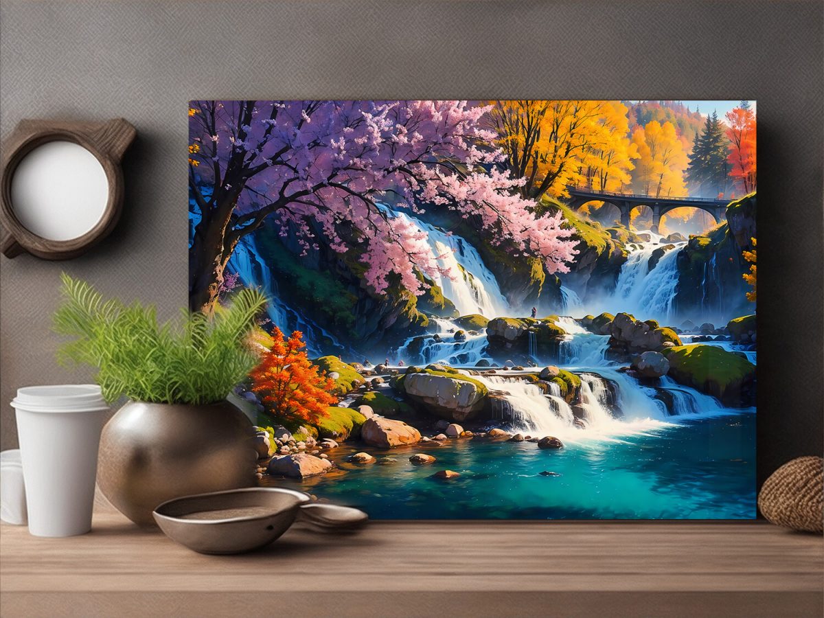 57-452.jpg Herbstliche Harmonie –Wasserfall wie Ölgemälde, Digital Art, KI Art