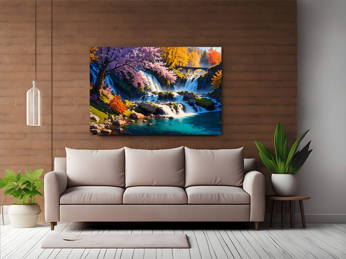 57-453.jpg Herbstliche Harmonie –Wasserfall wie Ölgemälde, Digital Art, KI Art